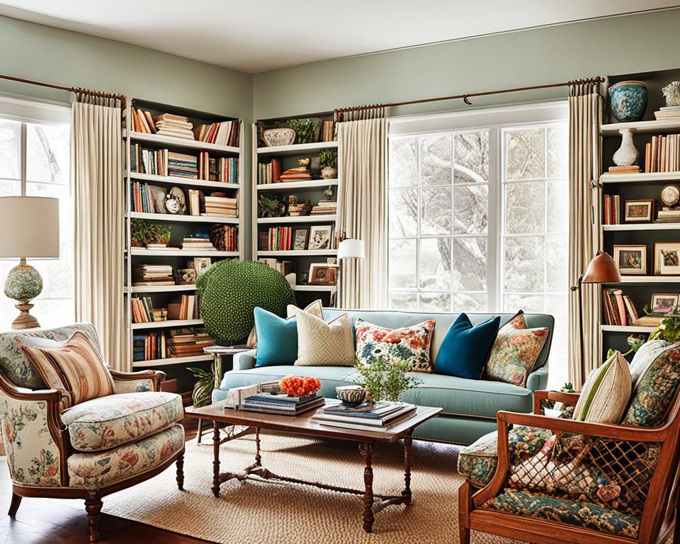 eclectic style library living room