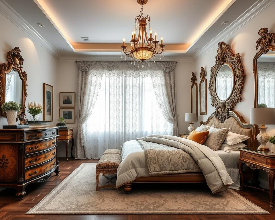 antique decor in modern bedroom